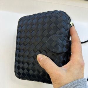 Elegant Black satin Woven evening Bag